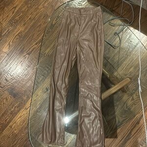 High waisted faux leather brown pants